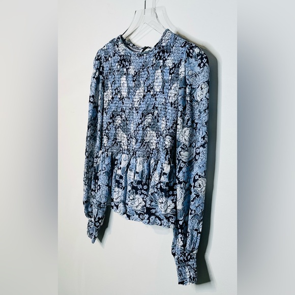 Ganni Georgette Blue Floral Printed Smock Blouse Top Shirt - Picture 8 of 16